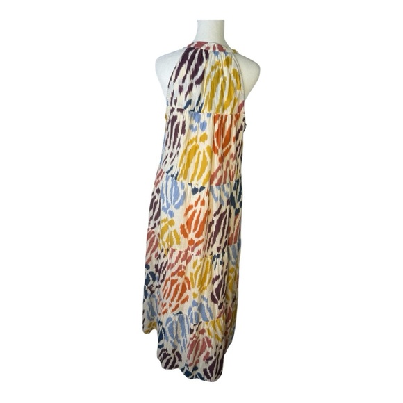 T Tahari Tiered Sleeveless Multicolor Print Maxi Dress Size Medium Pockets - Picture 4 of 10